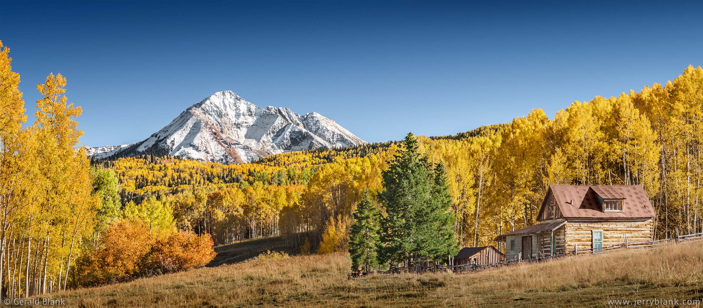 #07036 - Autumn view of Sunshine Mountain from old cabin on Wilson Mesa, southwest of Telluride, Colorado - photo by Jerry Blank