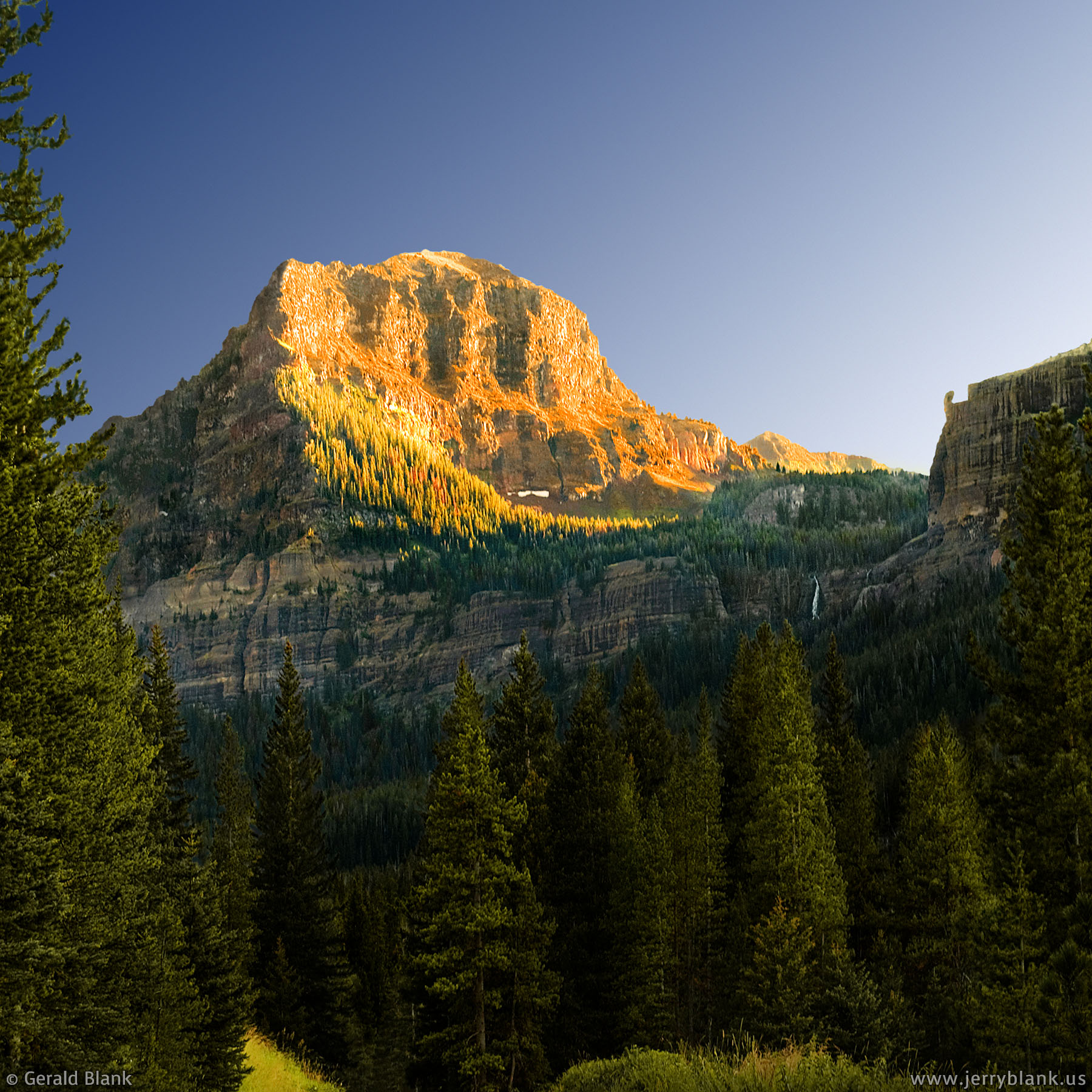 #10645 - Evening sunlight on Palace Butte in Hyalite Canyon, Custer Gallatin National Forest, Montana - photo by Jerry Blank