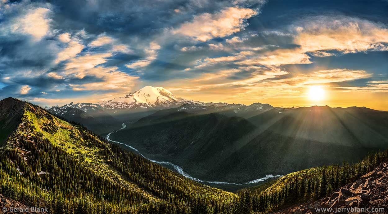 #31322 - Sunset over Mount Rainier and the White River valley in Washington, viewed from a trail near the summit of Crystal Mountain - photo by Jerry Blank